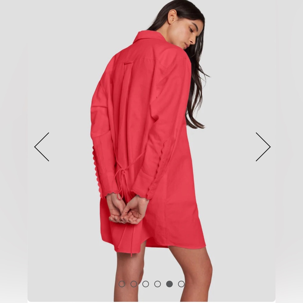 Scalloped Shirt Dress In Geranium Size XS B1 - Picture 3 of 12